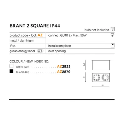 BRANT 2 SQUARE IP44 Lampa sufitowa biała