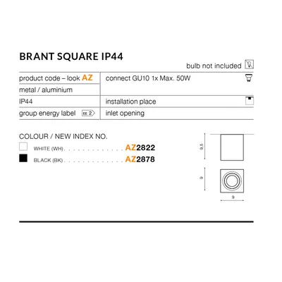 BRANT SQUARE IP44 Lampa sufitowa biała