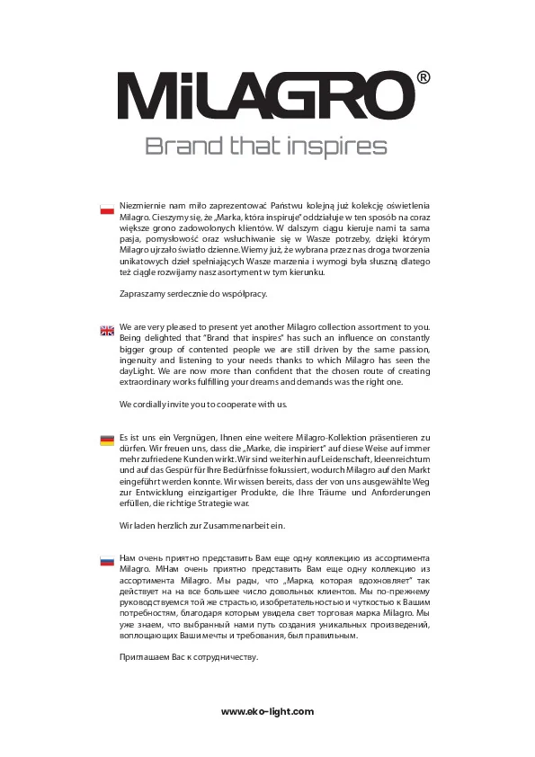 Katalog Milagro - Milagro katalog lamp dekoracyjnych 2020