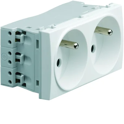 Gniazdo przelotowe z uziemieniem systo, 2x(2P+Z), samozaciski, 4 moduły, biały, 16A/250V