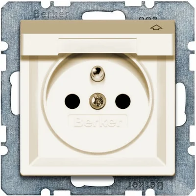 Gniazdo z uziemieniem z pokrywą kremowy połysk