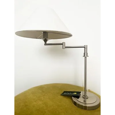 KINGSTON Lampka stołowa E14 IP20 srebrna z białym abażurem