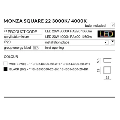 MONZA S22 3000K Lampa sufitowa biała