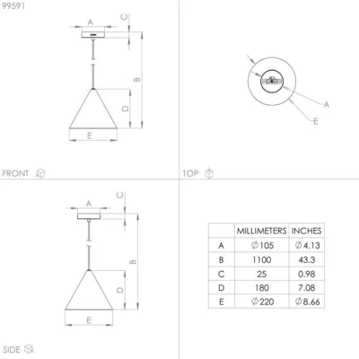 NARICES Lampa wisząca 22cm 40W E27 IP20 mosiężna