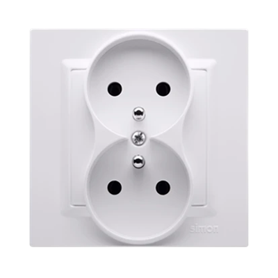 SIMON 10 Gniazdo wtyczkowe podwójne z uziemieniem MONOBLOCK (moduł) 16A 230V kompletne białe