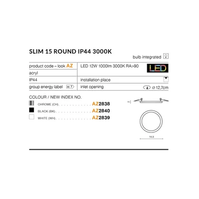 SLIM ROUND 15 3000K Lampa sufitowa wpuszczana czarna