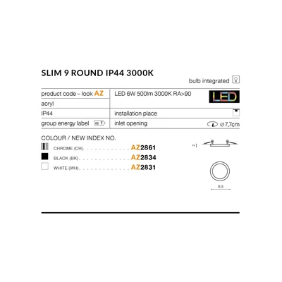 SLIM ROUND 9 3000K Lampa sufitowa wpuszczana biała