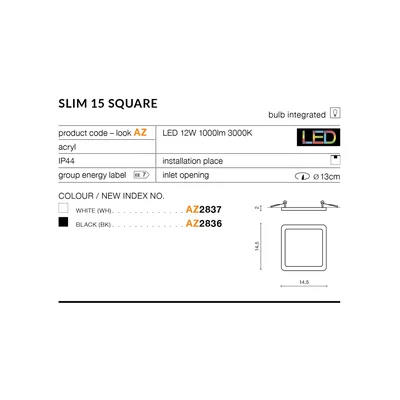 SLIM SQUARE 15 3000K Lampa sufitowa wpuszczana czarna